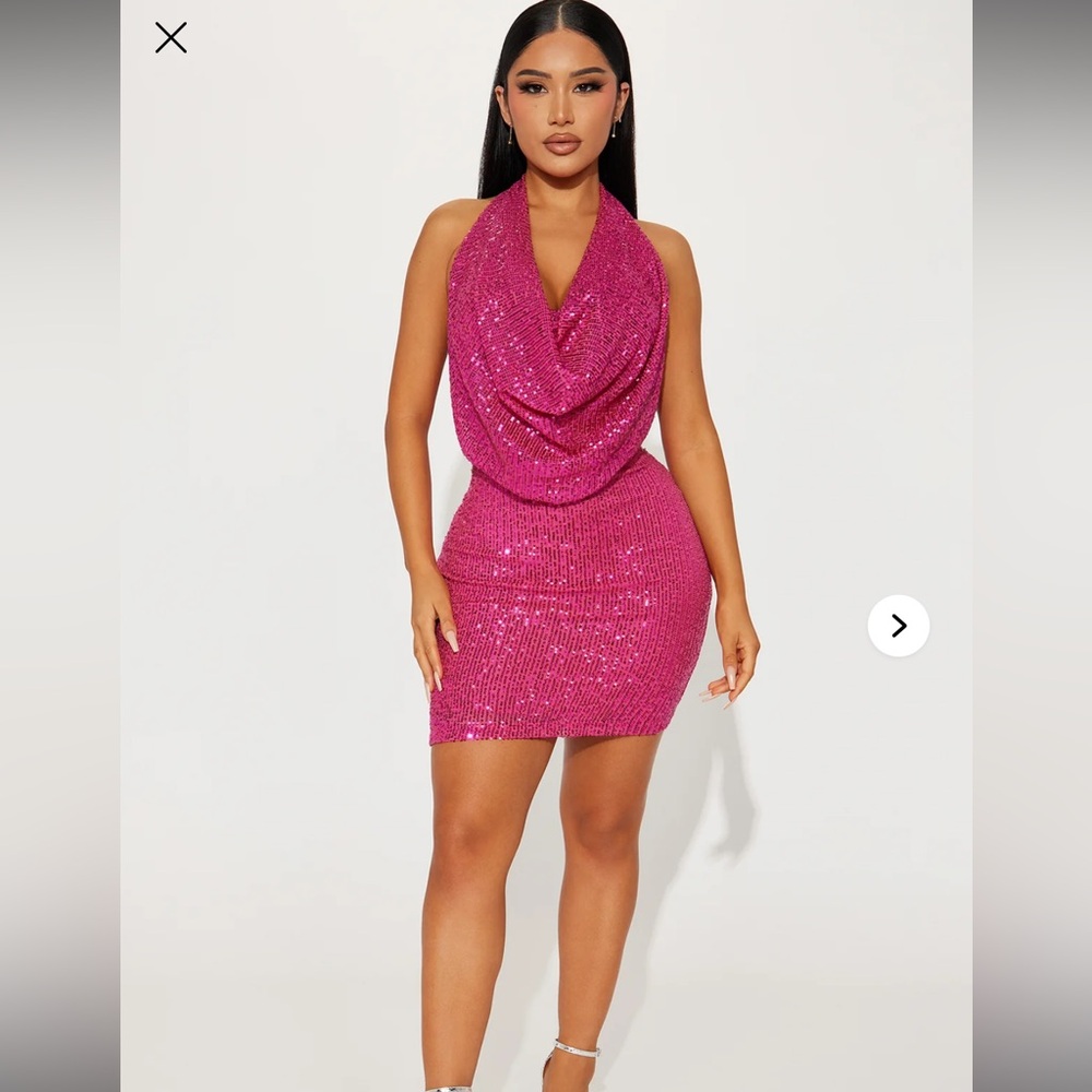 Pink Sequin Dress Backless